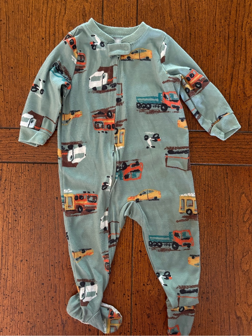 Carter’s Footed Zipper Pajama, Cars/Vehicles Print, 12 Month Baby Boy, Grip Feet